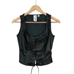 Collusion Black Faux Leather Lace Up Corset Top US Size 0 XS‎ Gothic Rave 90s